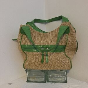 Emilie M Green Embossed Faux Leather And Raffia XL Women's Bag